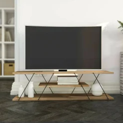 Salotto > Dmora Porta TV nero,noce 120x30x33h cm in legno - Desdemona Nero Noce, Marrone