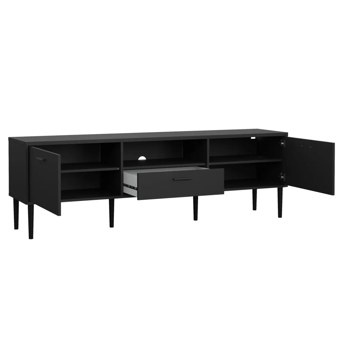 Porta TV nero 177x39x56h cm 2 ante e 1 cassetto - Anselme