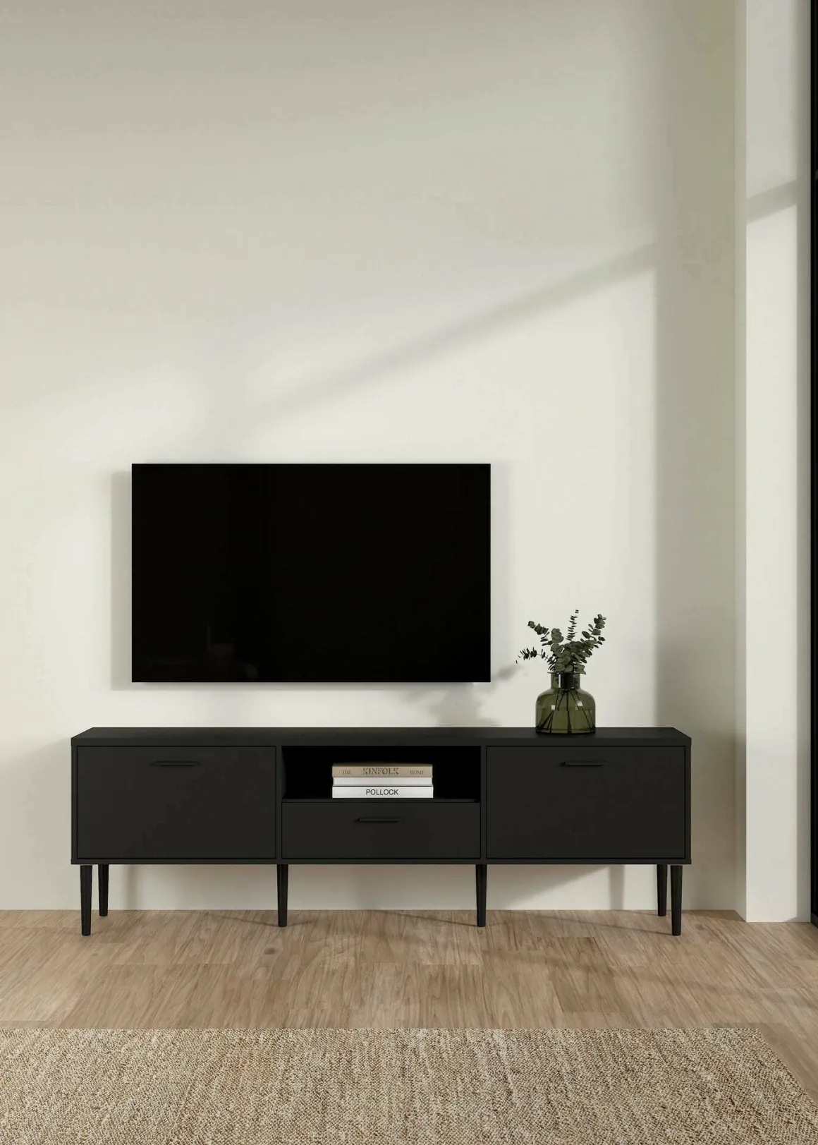 Porta TV nero 177x39x56h cm 2 ante e 1 cassetto - Anselme