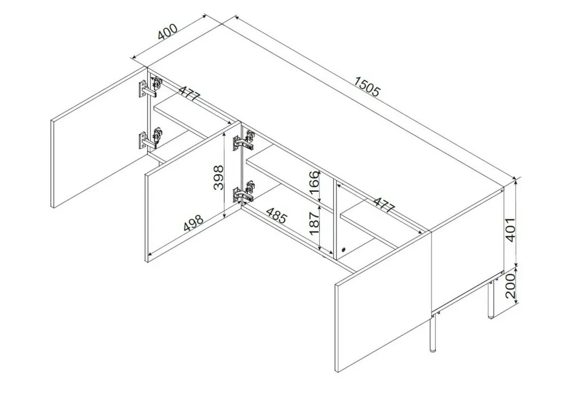 Porta TV nero 151x40x60h cm 3 ante - Sarzana
