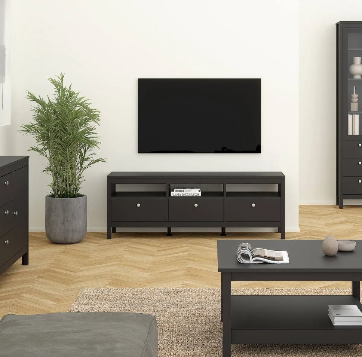 Mobili Porta Tv > Dmora Porta TV 151x38x54h cm in legno - Astana Nero