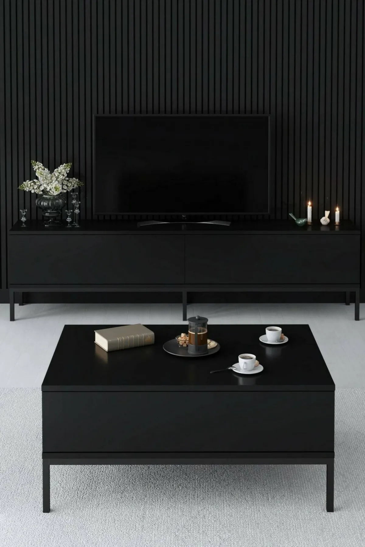 Mobili Porta Tv|Salotto > Dmora Porta TV 180x30x47h cm modulabile - Espero Nero