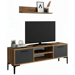 Mobili Porta Tv|Salotto > Dmora Porta TV noce e antracite 140x45x35h cm 2 ante - Arsiero Nero Antracite, Marrone Noce