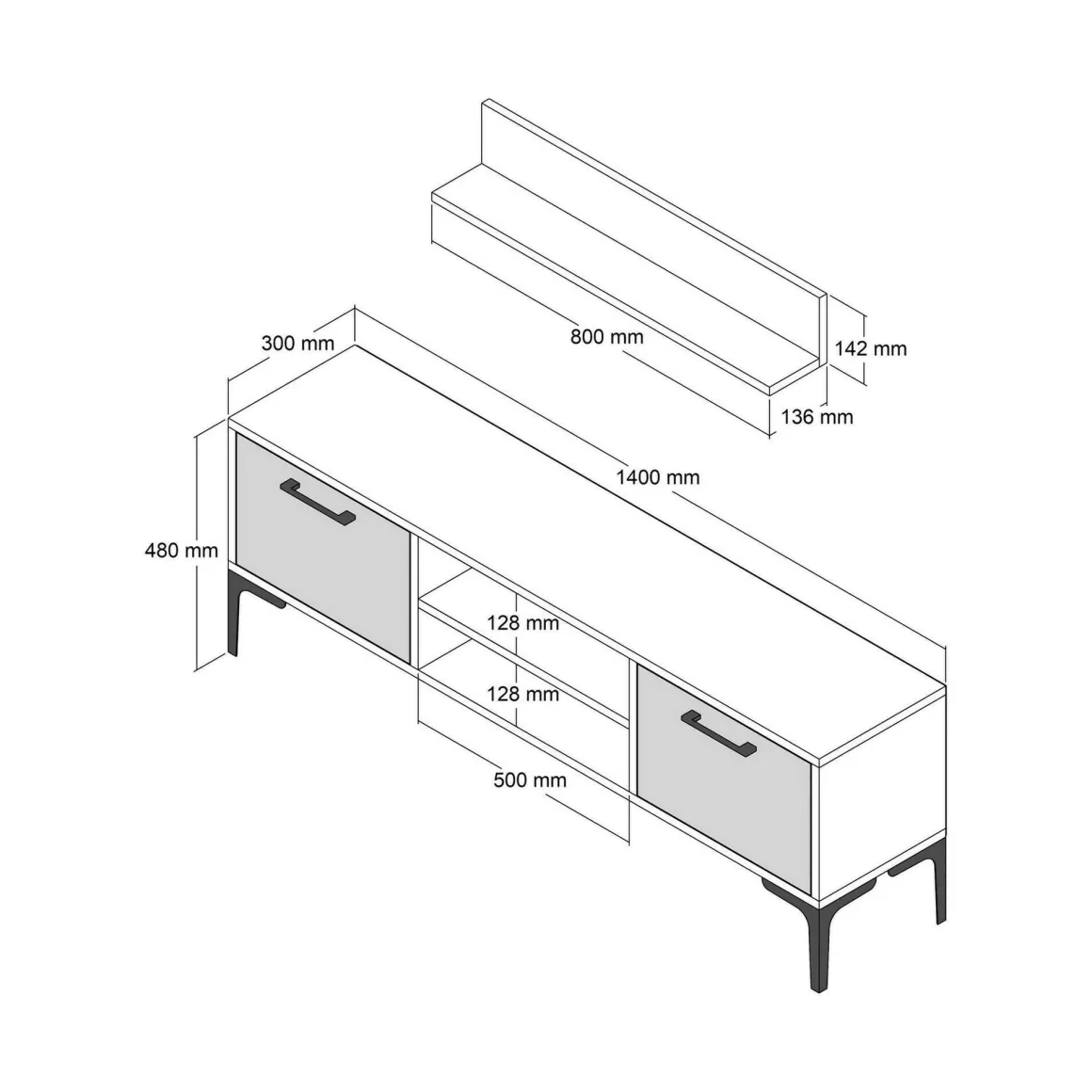 Mobili Porta Tv|Salotto > Dmora Porta TV noce e antracite 140x45x35h cm 2 ante - Arsiero Nero Antracite, Marrone Noce