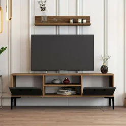 Mobili Porta Tv|Salotto > Dmora Porta TV noce e antracite 140x45x35h cm 2 ante - Arsiero Nero Antracite, Marrone Noce