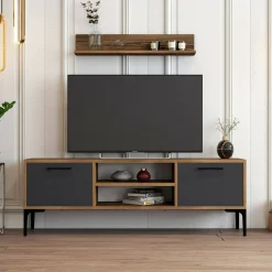 Mobili Porta Tv|Salotto > Dmora Porta TV noce e antracite 140x45x35h cm 2 ante - Arsiero Nero Antracite, Marrone Noce