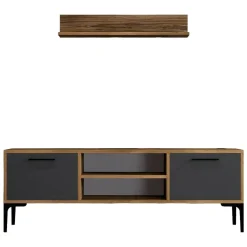 Mobili Porta Tv|Salotto > Dmora Porta TV noce e antracite 140x45x35h cm 2 ante - Arsiero Nero Antracite, Marrone Noce