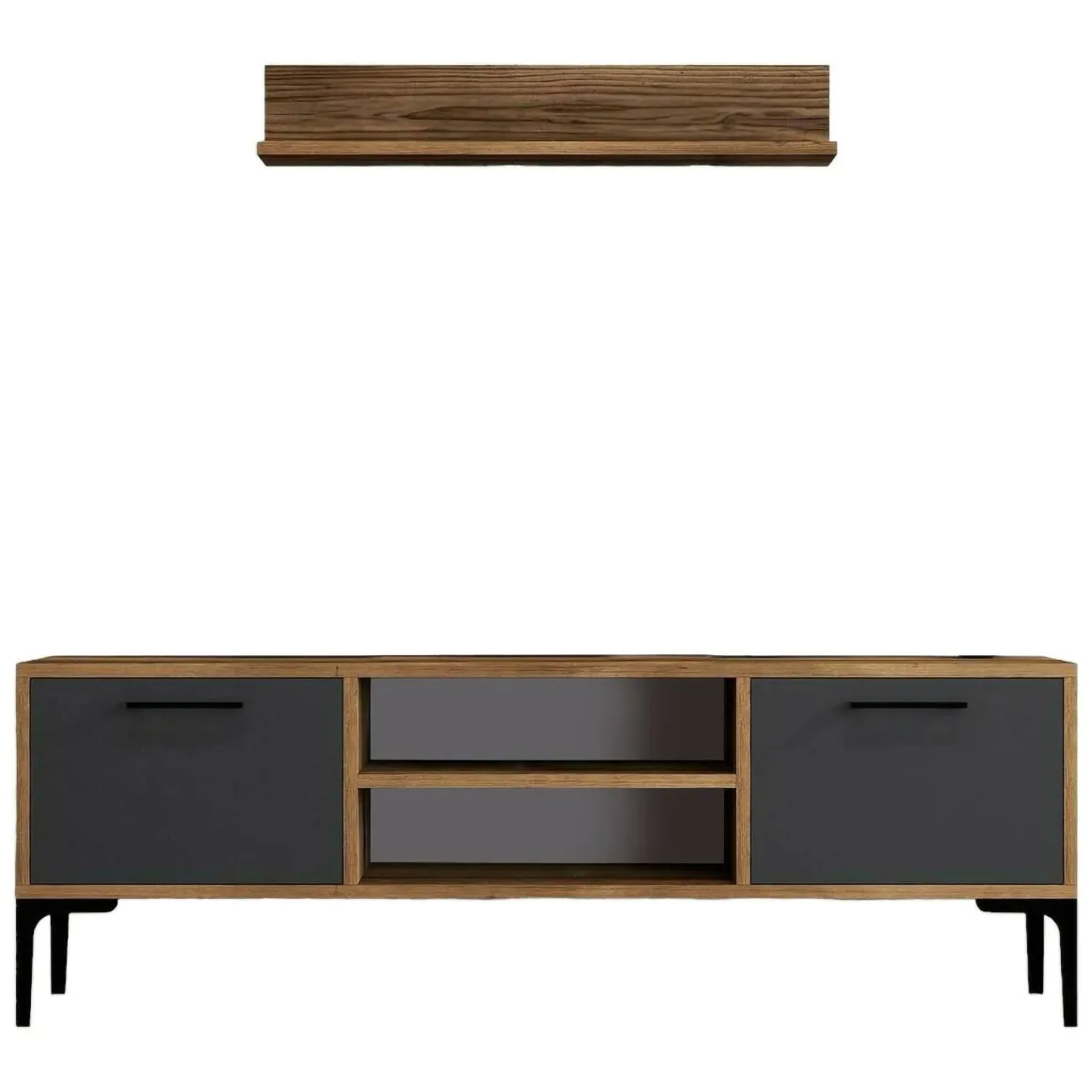 Mobili Porta Tv|Salotto > Dmora Porta TV noce e antracite 140x45x35h cm 2 ante - Arsiero Nero Antracite, Marrone Noce
