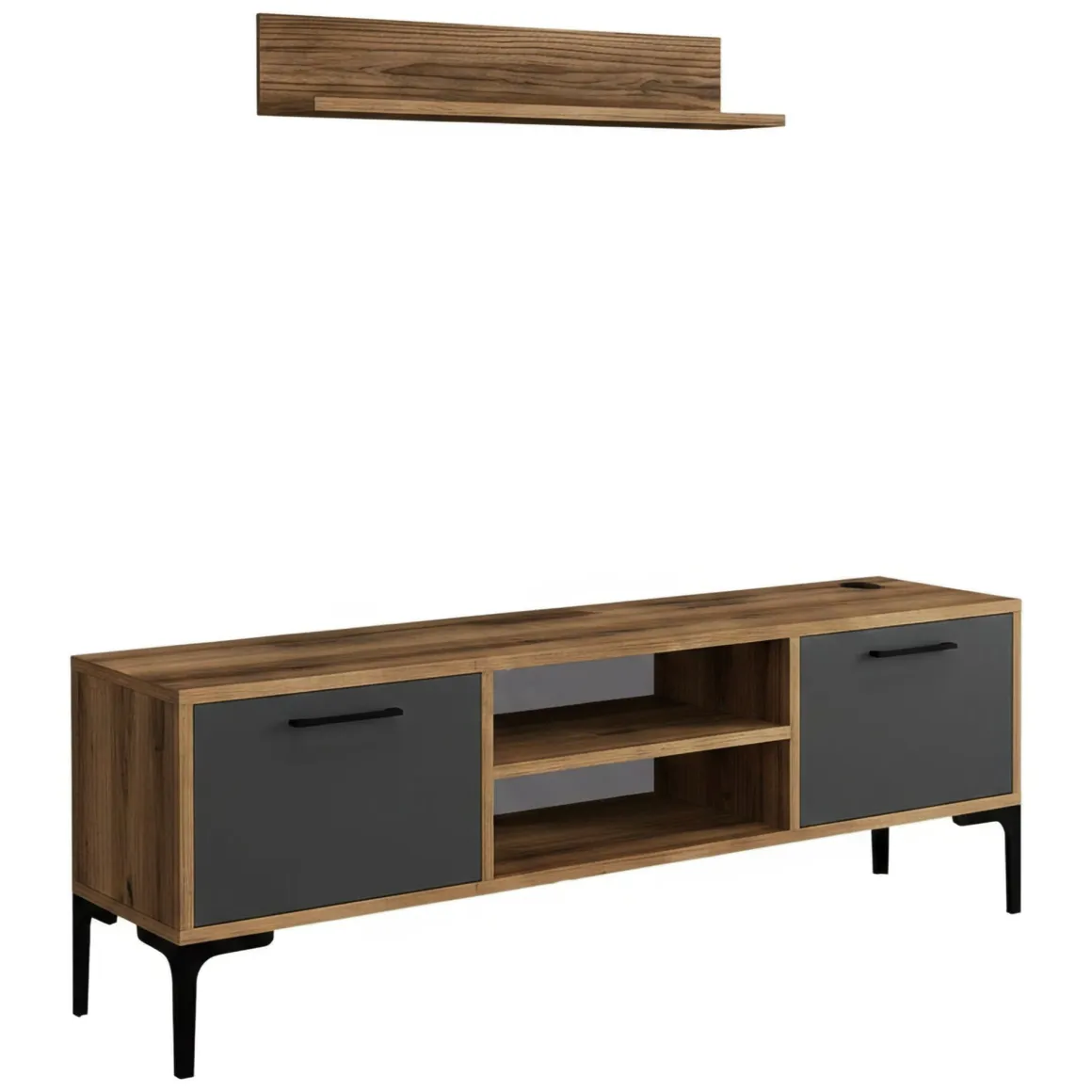 Mobili Porta Tv|Salotto > Dmora Porta TV noce e antracite 140x45x35h cm 2 ante - Arsiero Nero Antracite, Marrone Noce