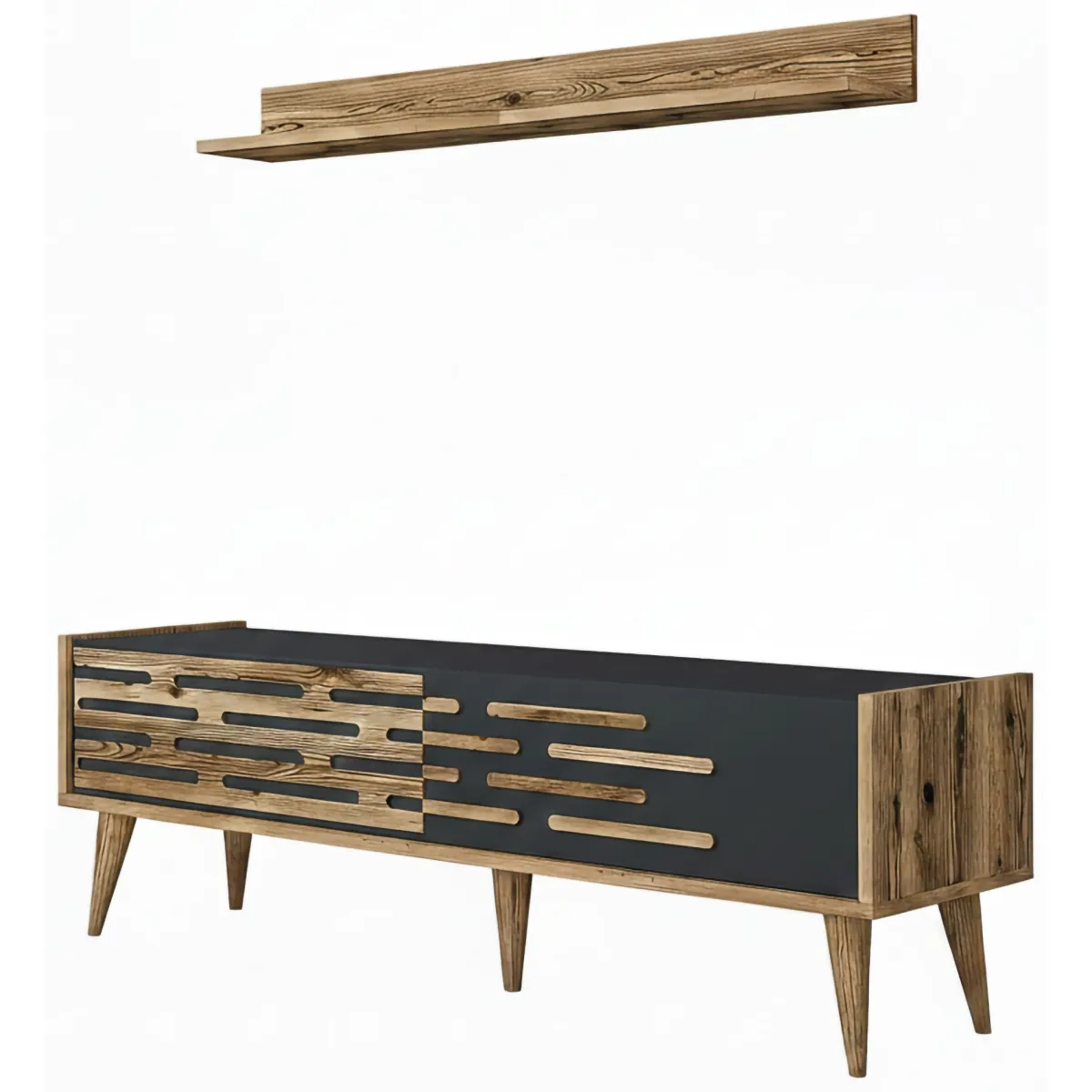 Mobili Porta Tv|Salotto > Dmora Porta TV noce e antracite 140x45x35h cm 2 ante - Arsiero Nero Antracite, Marrone Noce