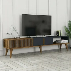 Mobili Porta Tv|Salotto > Dmora Porta TV noce e antracite 180x47x35h cm modulabile - Angiari Nero Antracite, Marrone Noce