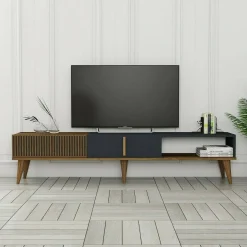 Mobili Porta Tv|Salotto > Dmora Porta TV noce e antracite 180x47x35h cm modulabile - Angiari Nero Antracite, Marrone Noce