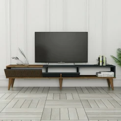 Mobili Porta Tv|Salotto > Dmora Porta TV noce e antracite 180x47x35h cm modulabile - Angiari Nero Antracite, Marrone Noce