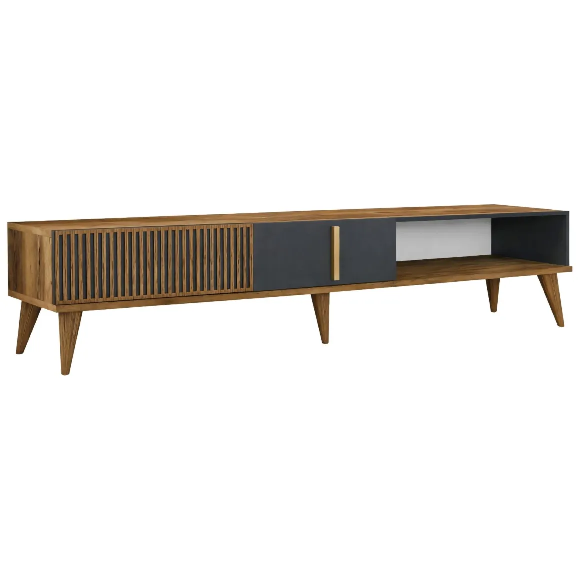 Porta TV noce e antracite 180x35x40h cm 2 ante e 1 cassetto - Jakuchu
