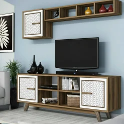 Porta TV noce e bianco 160x35x56h cm 3 ante - Guendalina