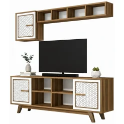 Porta TV noce e bianco 160x35x56h cm 3 ante - Guendalina