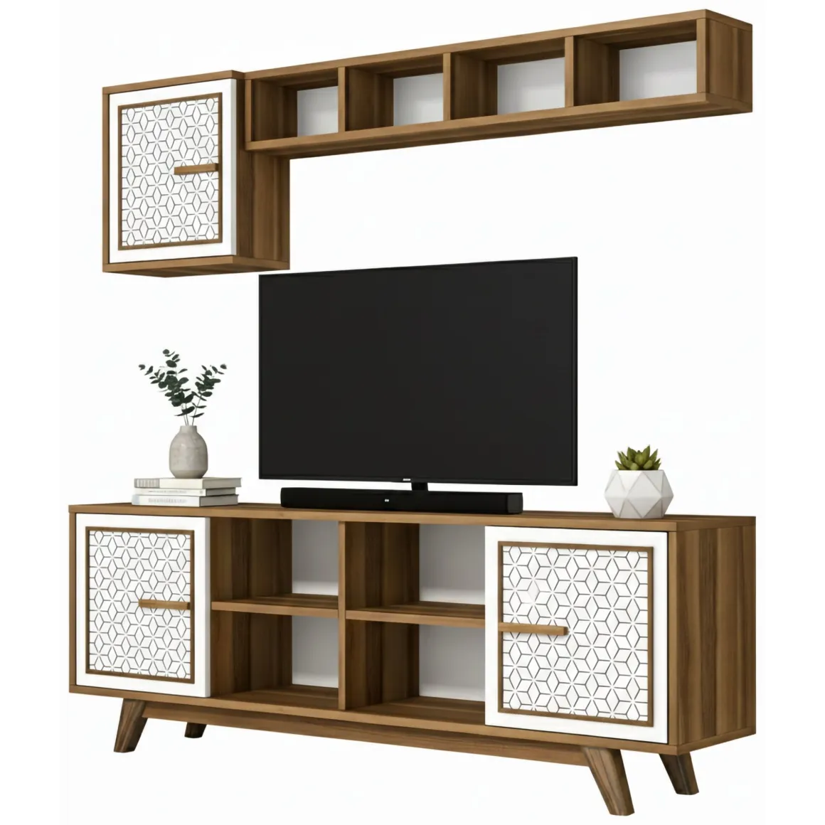 Mobili Porta Tv|Salotto > Dmora Porta TV noce e bianco 180x35x40h cm 3 ante - Jakuchu Bianco, Marrone Noce