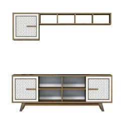 Mobili Porta Tv|Salotto > Dmora Porta TV noce e bianco 180x35x40h cm 3 ante - Jakuchu Bianco, Marrone Noce