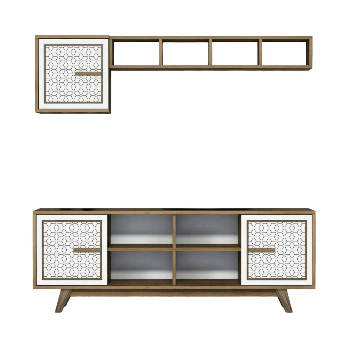 Mobili Porta Tv|Salotto > Dmora Porta TV noce e bianco 180x35x40h cm 3 ante - Jakuchu Bianco, Marrone Noce