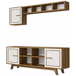 Mobili Porta Tv|Salotto > Dmora Porta TV noce e bianco 180x35x40h cm 3 ante - Jakuchu Bianco, Marrone Noce