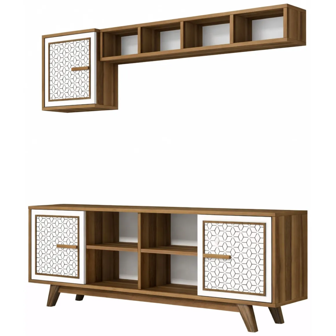 Mobili Porta Tv|Salotto > Dmora Porta TV noce e bianco 180x35x40h cm 3 ante - Jakuchu Bianco, Marrone Noce