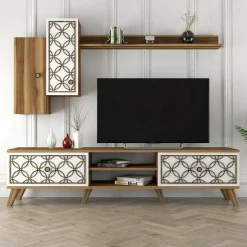 Porta TV noce e bianco 180x35x44h cm 4 ante - Nunzia