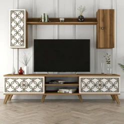 Mobili Porta Tv|Salotto > Dmora Porta TV noce e bianco 205x36x50h cm 2 ante - Massima Bianco, Marrone Noce