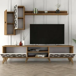 Mobili Porta Tv|Salotto > Dmora Porta TV noce e bianco 205x36x50h cm 2 ante - Massima Bianco, Marrone Noce