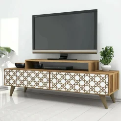 Mobili Porta Tv|Salotto > Dmora Porta TV noce e bianco 140x41x48h cm modulabile - Arnara Bianco, Marrone Noce