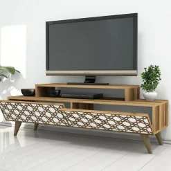 Mobili Porta Tv|Salotto > Dmora Porta TV noce e bianco 140x41x48h cm modulabile - Arnara Bianco, Marrone Noce