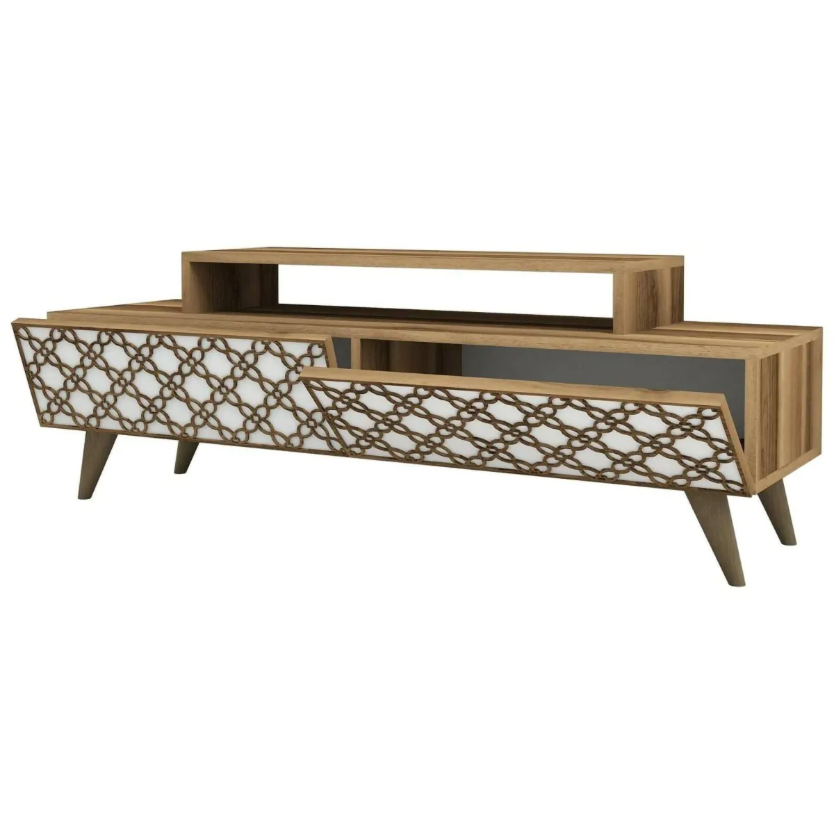 Mobili Porta Tv|Salotto > Dmora Porta TV noce e bianco 140x41x48h cm modulabile - Arnara Bianco, Marrone Noce