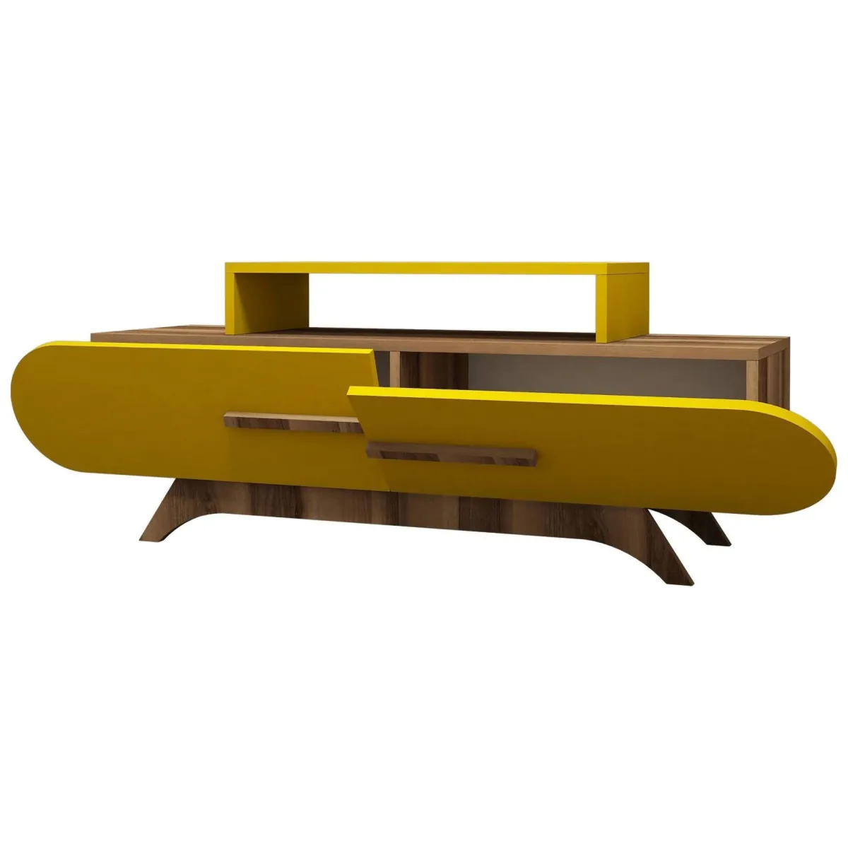 Mobili Porta Tv > Dmora Porta TV noce e giallo 145x36x49h cm 2 ante - Nesatm Giallo, Marrone Noce