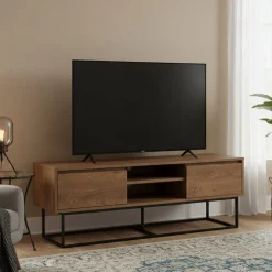 Porta TV noce e nero 140x40x50h cm 2 ante e 2 cassetti - Corinna