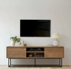 Porta TV noce e nero 140x40x50h cm 2 ante e 2 cassetti - Corinna
