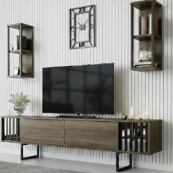 Porta TV noce e nero 180x30x48h cm 2 ante - Iva