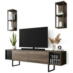 Porta TV noce e nero 180x30x48h cm 2 ante - Iva