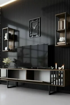 Porta TV noce e nero 180x30x48h cm 2 ante - Iva