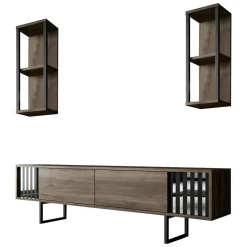 Porta TV noce e nero 180x30x48h cm 2 ante - Iva