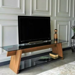 Mobili Porta Tv|Salotto > Dmora Porta TV noce e nero 158x40x45h cm in legno - Amorosi Nero, Marrone Noce