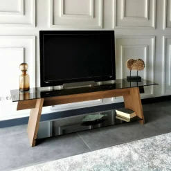 Mobili Porta Tv|Salotto > Dmora Porta TV noce e nero 158x40x45h cm in legno - Amorosi Nero, Marrone Noce