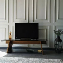 Mobili Porta Tv|Salotto > Dmora Porta TV noce e nero 158x40x45h cm in legno - Amorosi Nero, Marrone Noce