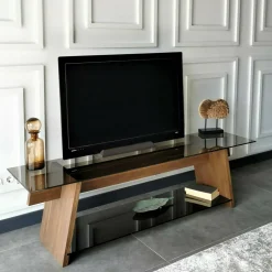 Mobili Porta Tv|Salotto > Dmora Porta TV noce e nero 158x40x45h cm in legno - Amorosi Nero, Marrone Noce