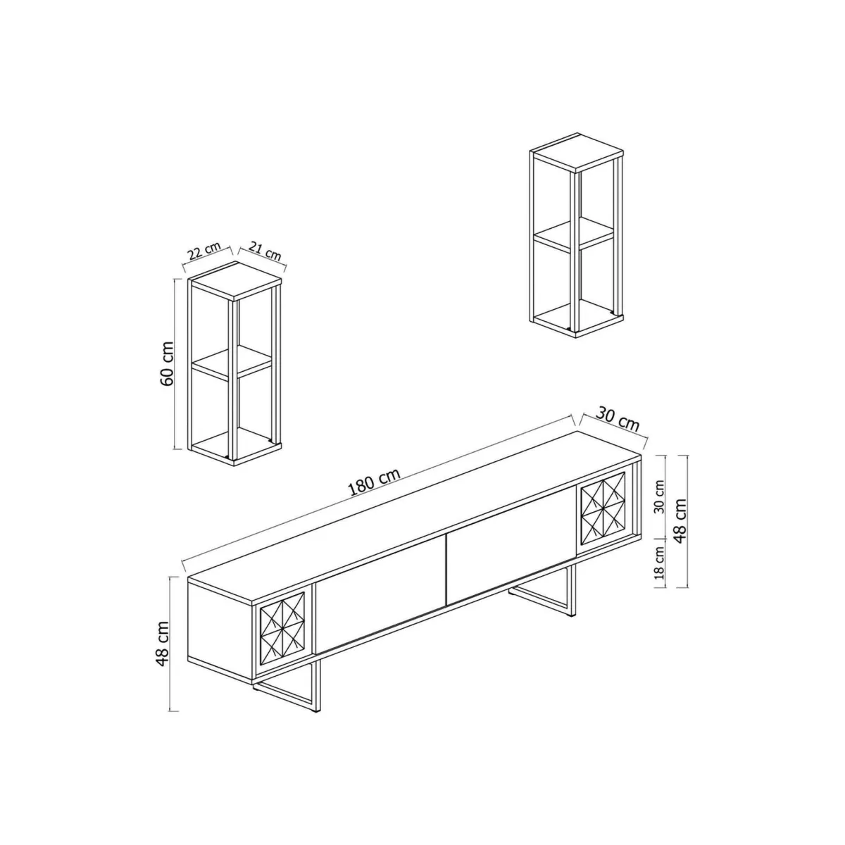 Mobili Porta Tv|Salotto > Dmora Porta TV noce e nero 180x30x48h cm modulabile - Artinay Nero, Marrone Noce