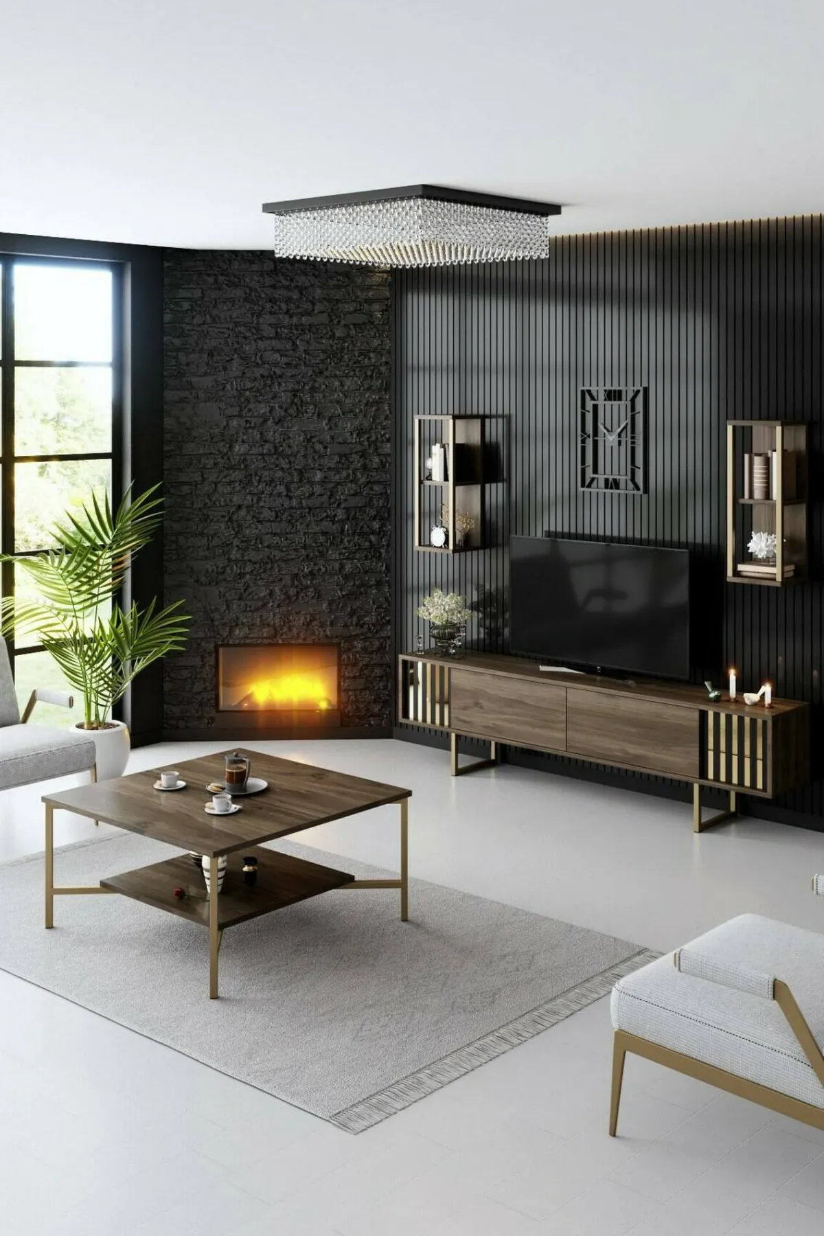 Mobili Porta Tv|Salotto > Dmora Porta TV noce e nero 180x30x48h cm modulabile - Artinay Nero, Marrone Noce