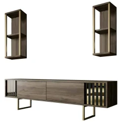 Mobili Porta Tv|Salotto > Dmora Porta TV noce e nero 180x30x48h cm modulabile - Artinay Nero, Marrone Noce