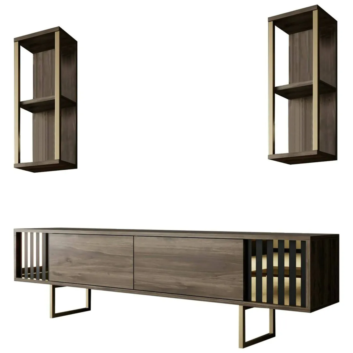 Mobili Porta Tv|Salotto > Dmora Porta TV noce e nero 180x30x48h cm modulabile - Artinay Nero, Marrone Noce