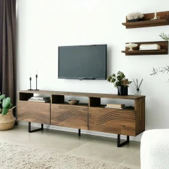 Mobili Porta Tv|Salotto > Dmora Porta TV noce 170x30x40h cm 3 ante legno massello - Ulana Marrone Noce
