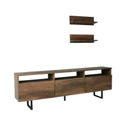 Mobili Porta Tv|Salotto > Dmora Porta TV noce 170x30x40h cm 3 ante legno massello - Ulana Marrone Noce