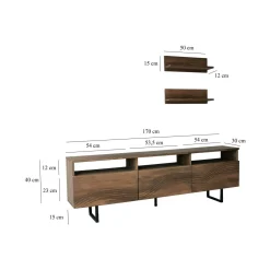 Mobili Porta Tv|Salotto > Dmora Porta TV noce 170x30x40h cm 3 ante legno massello - Ulana Marrone Noce