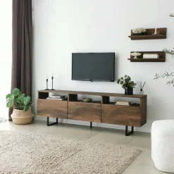 Mobili Porta Tv|Salotto > Dmora Porta TV noce 170x30x40h cm 3 ante legno massello - Ulana Marrone Noce